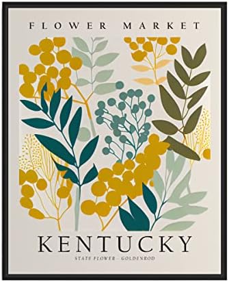 Kentucky Flower Market Art Print, Goldenrod Flower Wall Art, Decoração de arte floral para quarto, cozinha, banheiro, pôster de cores
