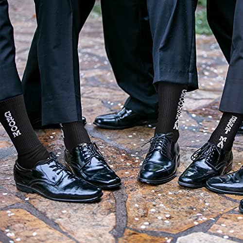 Riyiper 8 pares meias de noivo de meias do noivo Melhores meias de homem de homem de casamento meias de casamento de casamento de meias de vestido engraçado para noivado de casamento preto um tamanho único