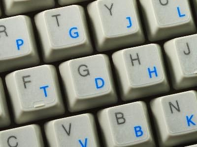 Rótulos de Colemak para teclado com letras azuis em fundo transparente