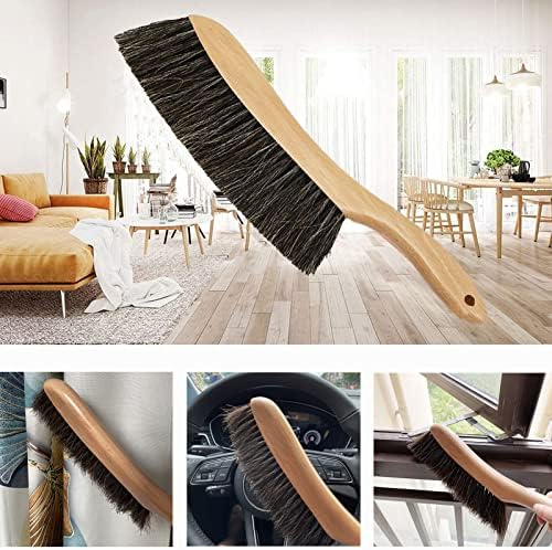 Escova de cabelo de cavalo escova de vassoura para limpeza em casa, alça de madeira Duster macio para móveis de balcão, cama, lareira
