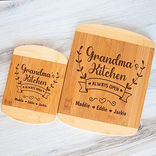 Mewde personalizado Bambu Wood Ruttle Board Board Day da mãe da avó de netos - cozinha da vovó sempre aberta
