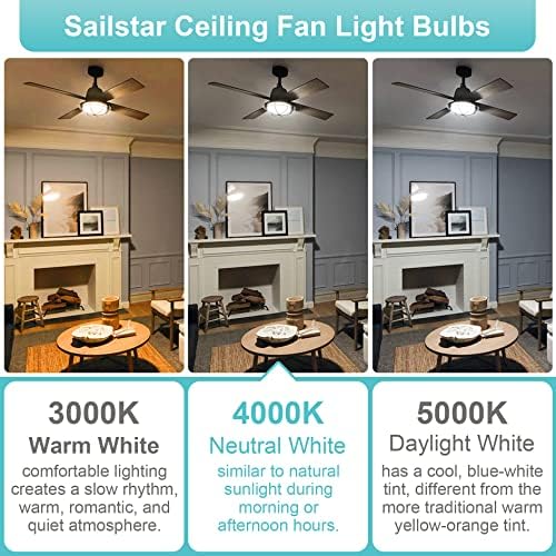 Lâmpadas de ventilador de teto sailstar Base curta, lâmpada E12 LED 60W equivalente, 600 lúmens, brancos neutros 4000k, lâmpadas