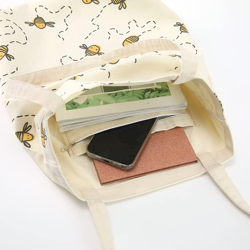 Bolsa de lona opg para mulheres, sacolas fofas com bolso interno, sacolas reutilizáveis ​​para compras, praia, faculdade