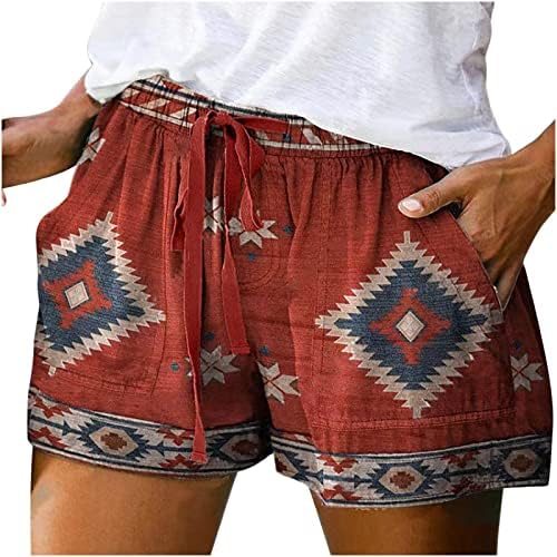 Shorts de linho Zlovhe para mulheres, moletons ocidentais da cintura alta Lace up Up LOW IMPRESSO CASual shorts