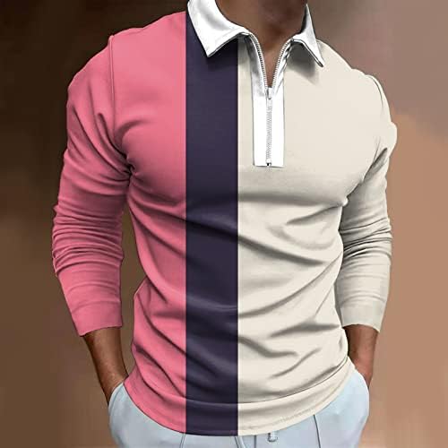 Xxbr 2022 Novas camisas de pólo masculas, manga comprida 1/4 zíper para o pescoço Tops colorido colorblock esportista de gorjeta de designer casual camisa