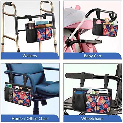 Bolsa de armazenamento lateral para cadeira de rodas Finpac - Acessórios para cadeira de rodas Acessórios Os organizadores da bolsa com tiras reflexivas e slot para cartões para caminhantes, scooters de mobilidade, roladores