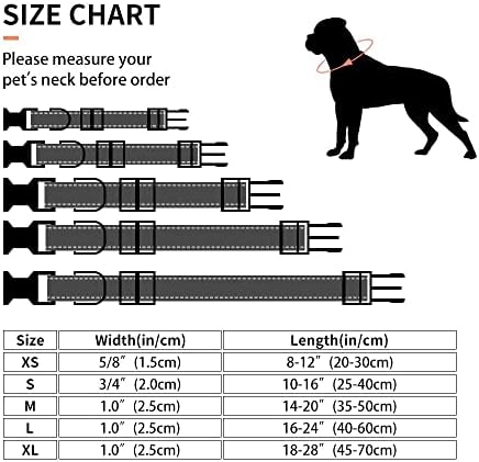 Lievuiken 2 peças colarinho de cachorro reflexivo com fivela de travamento de segurança, colar de nylon confortável e respirável e respirável ajustável para cães pequenos, médios e grandes, 5 tamanhos