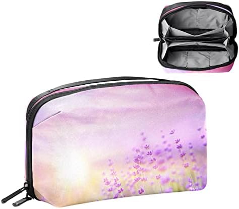 Bolsa de maquiagem de plantas de flores de lavanda para bolsa de viagens portátil para bolsa para saco de beleza de produtos de higiene
