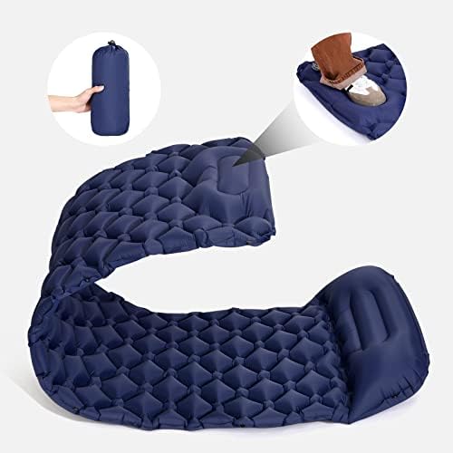 Fineman Sleeping Pad com bomba embutida, tapete de dormir inflável ultraleve com travesseiro e bolsa de transporte, tapete