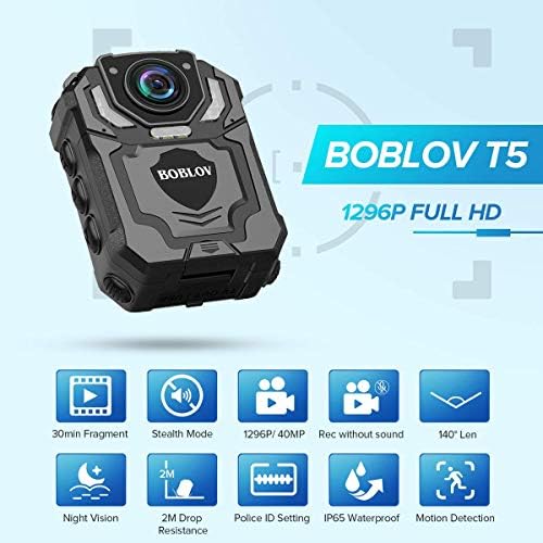 Bundle Deal, Boblov T5 64GB 1296p Câmera corporal com gravação de áudio, 1296p HD Alta resolução para imagens e vídeos+montagem de ímã da câmera corporal boblov