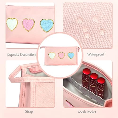 Bolsa de maquiagem do coração do Byxepa Preppy com bolso de bolso cosmético à prova d'água Rosa Acessórios de viagens Case Kids