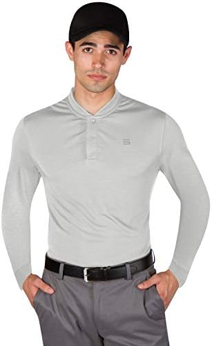 Camisa de golfe sem colar de manga comprida dos homens, polos seco rápido, tecido esticado