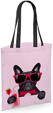 Bulldog francês Frenchie Smart Gifts for Dog Lovers Proprietários - Sacos de ombro reutilizáveis ​​para compradores com cães em - rosa