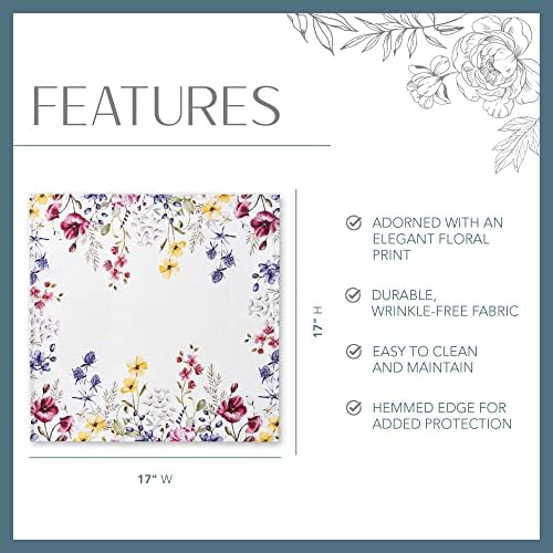 Elrene Home Fashions Poppy Wildflower Botanical Border Fabric Guardines, 17 polegadas por 17 polegadas, conjunto de 4