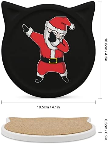 Dabbing engraçado Santa Kawaii Cat Coasters absorventes para bebida Proteção