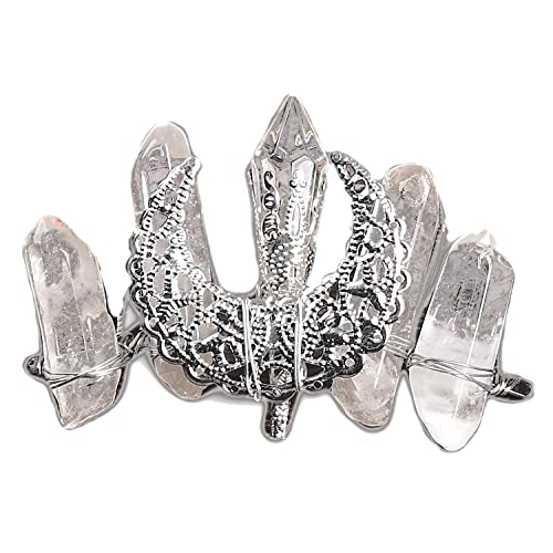 Cnyanfei mini clear quartzo tiara prata lua gemstone Crown Natural Crystal Hair Acessórios para festas, uso diário, performances