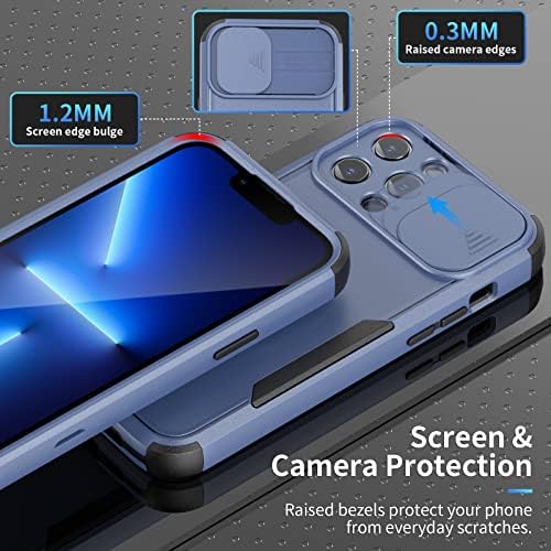POMPVLA CHOQUE CHUMPLE PARA iPhone 13 Pro Max Case 5G, carregamento sem fio compatível [Proteção de gota de grau militar] Proteção de telefone para telefone da câmera embutida, com 2 protetores de tela, 6,5 polegadas de azul azul