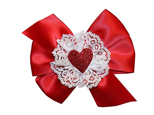 WD2U Girls Red Cetin & Lace Heart Heart Valentines Hair Bow French Clip