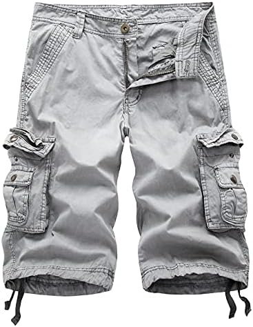 Moda de shorts masculinos de moda de cor sólida de coloração de bolso de algodão de cargo de algodão shorts