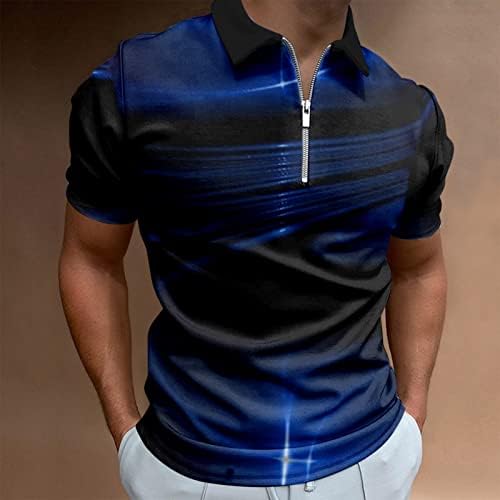Camisa pólo fsahjkee masculina, 2023 gráfico de manga curta de manga curta de zíper de camisa de golfe de golfe de desempenho