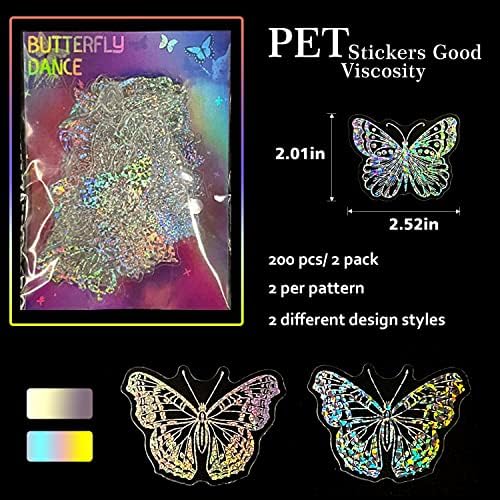 Bicomlait 200pcs adesivos holográficos de borboleta glitter, resina resina à prova d'água Decorativa Decorativa Decora
