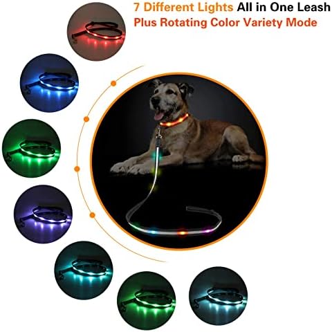 Yacig 4ft LED Dog Leash e X-small LED Dog Collar, USB Recarregável 7 Mudança Colo