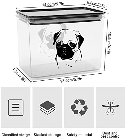 Caixa de armazenamento de cães pug vasilhas de recipientes organizadores de alimentos plásticos com tampa para cozinha