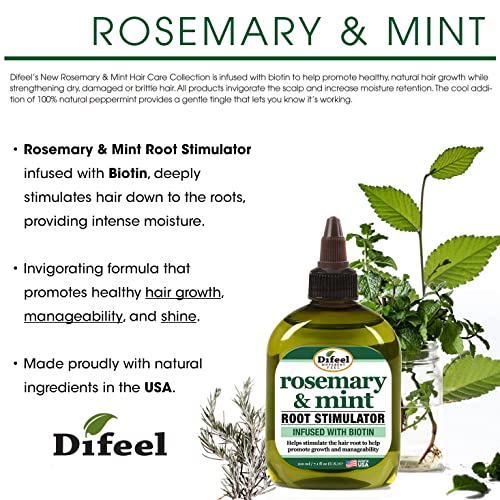 Rosemary Difeel e estimulador de raiz de hortelã com biotina 2,5 oz. - Tratamento do couro cabeludo do crescimento do cabelo,