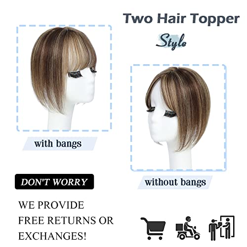 Toppers de cabelo para mulheres Capinhos de cabelo humano reais com clipe de franja em pedaços de cabelo para mulheres com cabelo