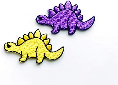 O conjunto de 2 minúsculos. Mini StegoSaurus Dinosaur Yellow Purple Dinosaur Patches de logotipo de desenho animado Costurar