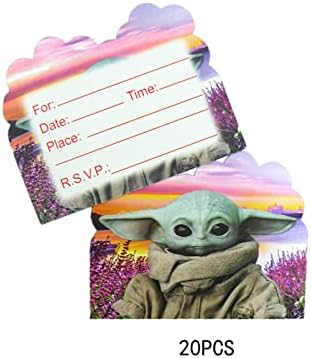 AllPick 20pcs Baby Yoda Birthday Party Cards de convite de festa de aniversário com tema de estrela Cartas de convite para