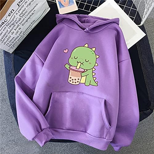 Hoodies para mulheres meninas adolescentes Soild Color Frog Dinosaur Print capuz moletom com capuz