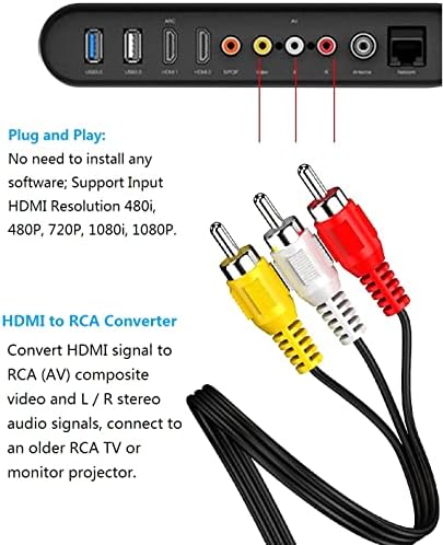 Sartyee HDMI para conversor RCA para TV antiga, AV para HDMI Suporte de adaptador 1080p PAL/NTSC, Compatível com TV, Console de