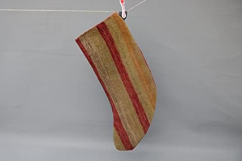 Sarikaya Pillow Presente de Natal, meia feita à mão, meias de Natal listradas, meia Kilim, Santa Cruz, meia de Natal, 1038