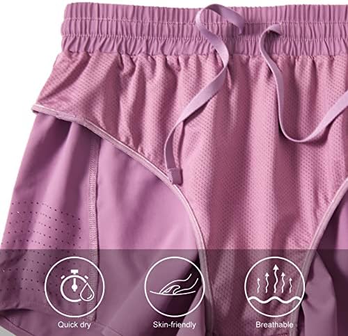 Baleaf Women's 4 Running Athletic Shorts com bolsos com zíper de revestimento para esportes de ginástica de treino