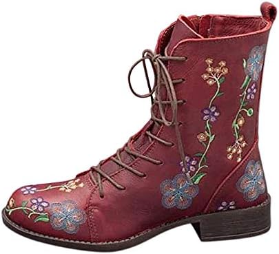 Botas para mulheres de salto baixo vintage inverno botas de inverno botas de couro botas de combate sapatos de vestido