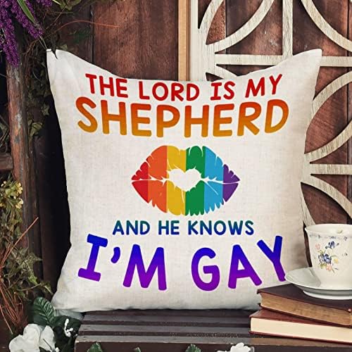 Lesbian Gay Pride Pansexual Transgender Trow Pillow Capa O Senhor é meu pastor e ele sabe que eu sou a capa de almofada de travesseiro gay decoração de travesseiro decortaive para sofá, quarto 18x18in