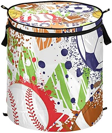 Bolas esportivas Pop up up lavanderia cesto com tampa com zíper cesta de roupa dobrável com alças Organizador de roupas de