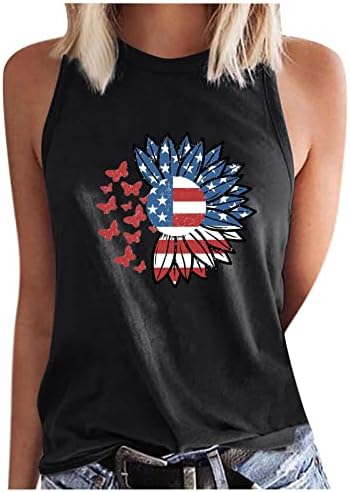 Tampo de tanques de girassol para mulheres camaradas gráficas patrióticas 4 de julho de julho de verão, sem mangas, camisetas de tanque feminino de bandeira dos EUA