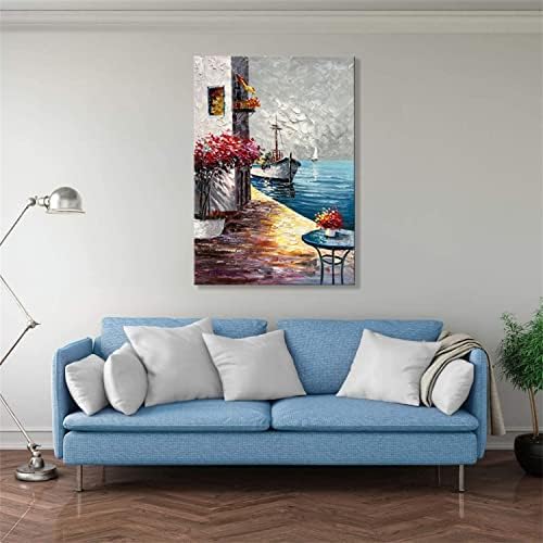 Alenoss pintada à mão acrílica grande abstrato de lona moderna pintura a óleo Arte da parede Arte vertical Mediterrâneo Itália Azul marinho de arte velejar decoração de parede decoração de casa decorações