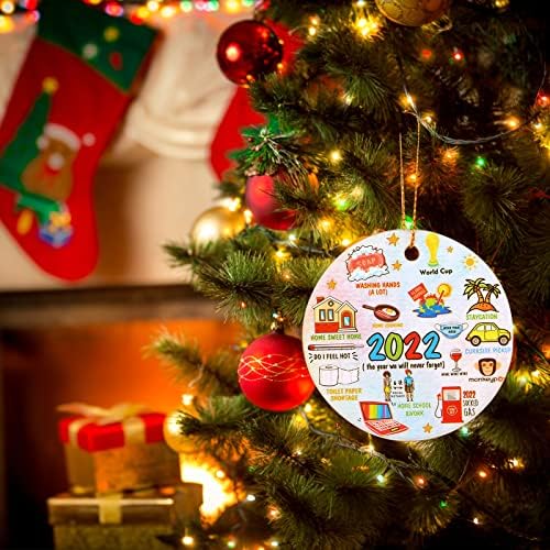 2022 Ornamento de Natal O ano nunca esqueceremos os enfeites de Natal, com comemorativa de árvore de árvore de Natal impressa em cerâmica