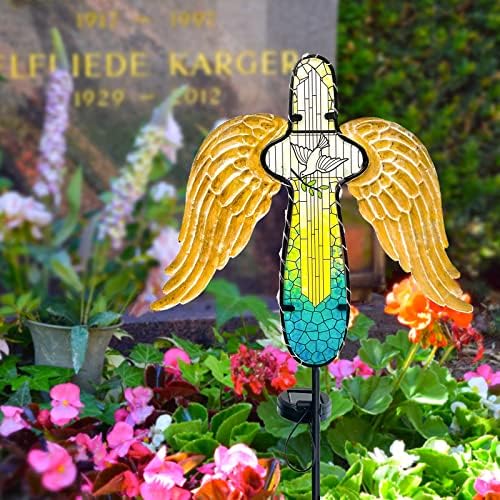 Luzes de Estaca de Jardim Solar Cross, Angel Solar Wings Garden Stakes Luzes, Presente Memorial Angel, Cruz Solar para