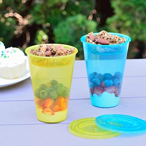 Youngever 7 conjunta xícaras de parfait de plástico, copos de sobremesa de plástico reutilizáveis ​​com tampas e inserções, copos de iogurte de plástico reutilizados com inserções, derramamento e prova de vazamento