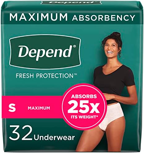 Depende de roupas íntimas de incontinência de adultos de fit-flex para mulheres, descartáveis, absorvência máxima, pequena, blush, 32 contagem