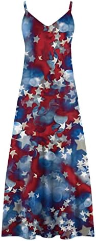 LMDUDAN 4 de julho Flag American Dress Maxi Vestido feminino Bohemian Vestidos longos 2023 Vestidos do Dia da Independência
