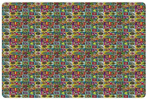 Ambsosonne abstrato de estimação para animais de estimação e água, quadrados quadriculados em estilo de grade com rabiscos coloridos de flores e formas geométricas, tapete de borracha retângulo de retângulo para cães e gatos, multicoloria