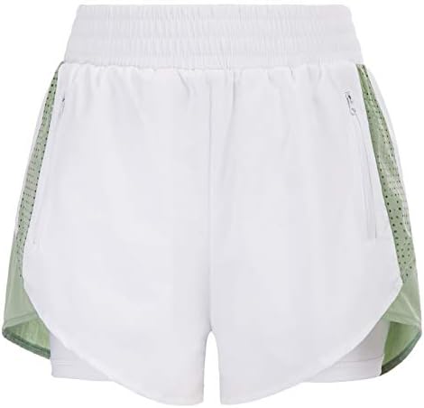 Jack Smith Shorts atléticos femininos com bolsos Cintura elástica Redação de corrida seca rápida 2 em 1 shorts esportivos