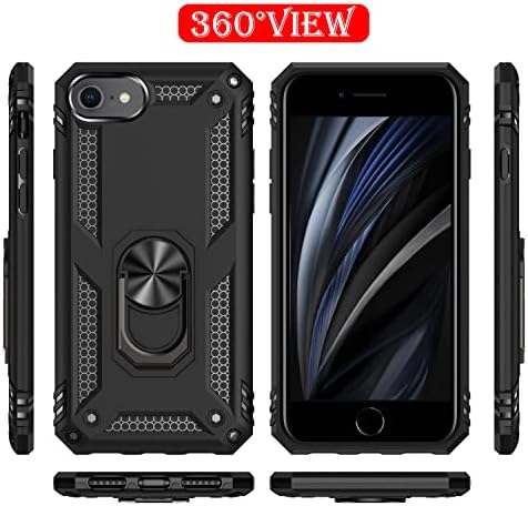 Caso do iPhone SE 2022/2020 do UNISPG, capa do iPhone 8, iPhone 7 Case [gravação de grau militar enviado por texto] Capa de telefone à prova de choque protetora com um chute de anel magnético para iPhone SE 3rd & 2nd 8 7 SE 2022 2020 - Black