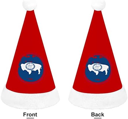 A angustiado Wyoming State Bandle Christmas Papai Noel Hat para Red Xmas Cap Favors Favors Novo Festive Party Supplies