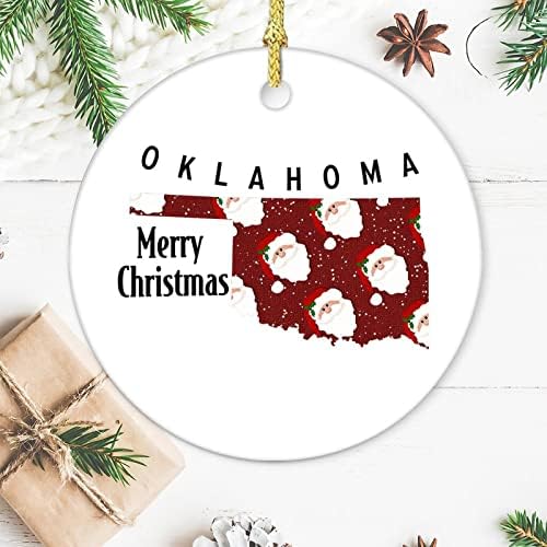 Ornamento Oklahoma Christmas Cerâmica Árvore de dupla face Ornamento Ornamento Feliz Natal Oklahoma State Christmas Cerâmica Ornamento